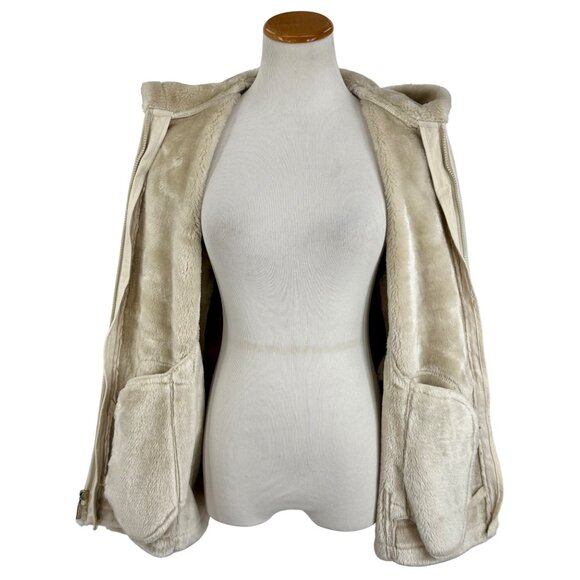 Vintage Y2K Esprit Cream Faux Suede Shearling Penny Lane Hooded Coat • Cozy Boho - Picture 14 of 16